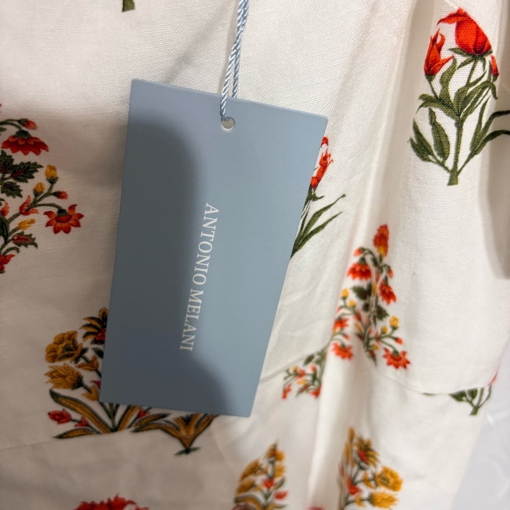 Antonio Melani Blockprint Iris Floral Cream Dress with red and yellow accents - Picture 4 of 11